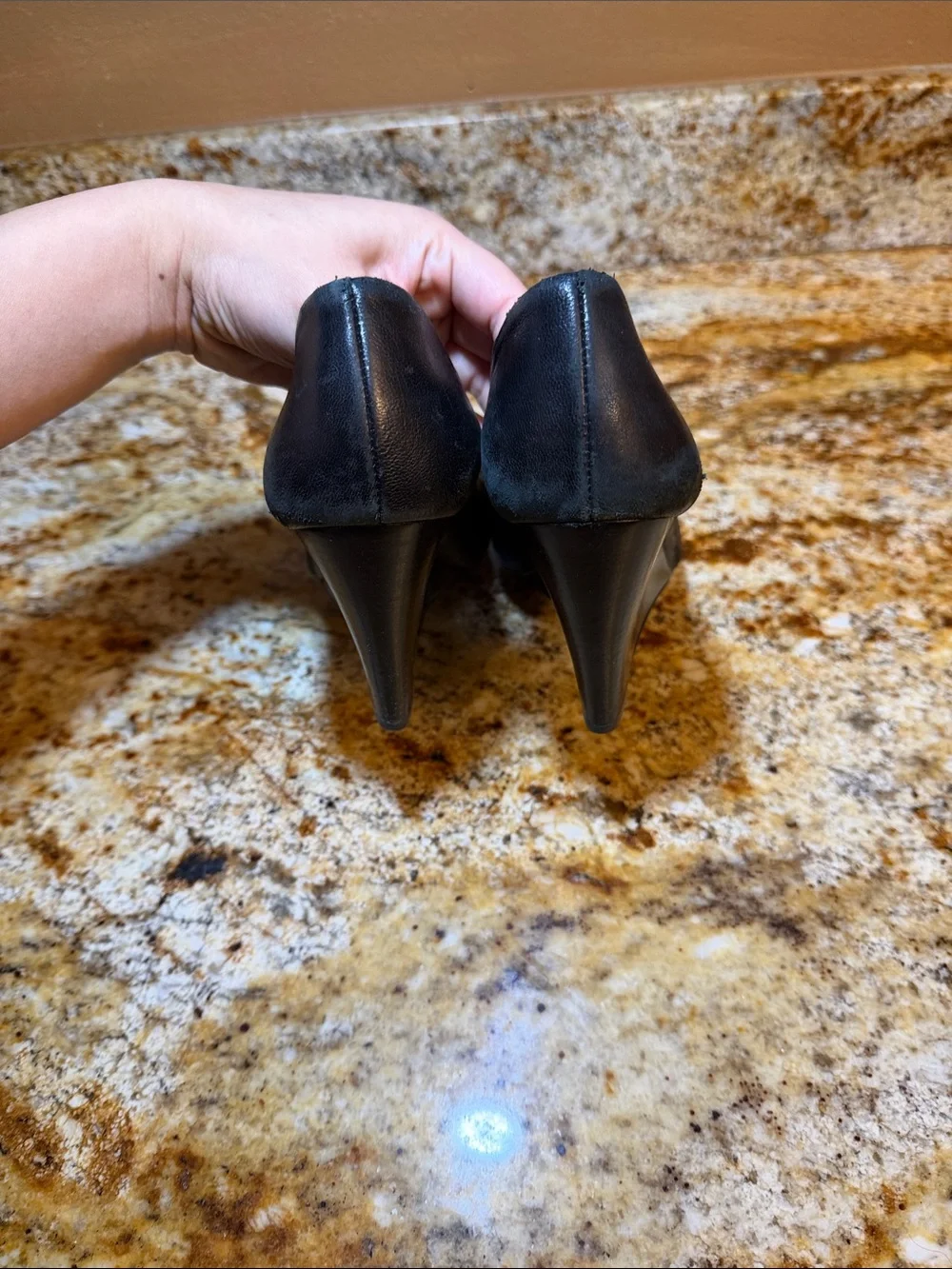 Tory Burch Black Leather Logo Pump with Gold Emblem